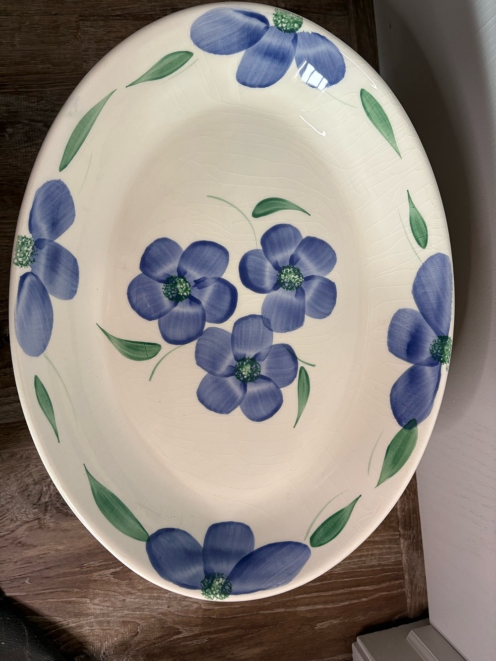 Pier 1 Retired Oval Serving Platter with Blue Floral Design Italian 16x12”